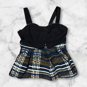 Anthropologie Stylish Black and Gold Peplum Designer Top